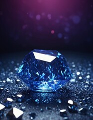 Leinwandbilder - blue diamond on black background with shiny stones