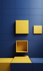 Poster - yellow cube on blue wall