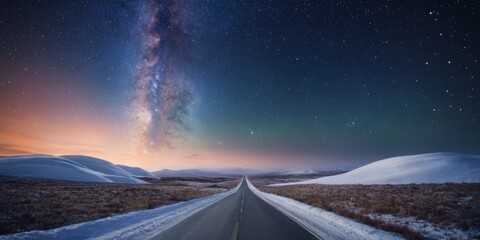 Poster - road with milky in the background