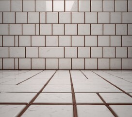 Poster - white tiled bathroom with wooden floor