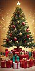 Leinwandbilder - christmas tree with presents and on the floor