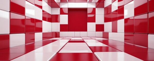 Poster - red and white 3d room with floor walls
