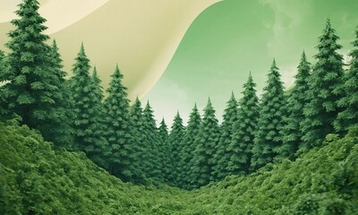 Poster - forest with trees and mountains in the background