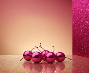Poster - two chers on table with pink glitter background