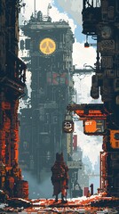 Canvas Print - Pixelated Cityscape with a Silhouette.