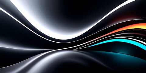 Poster - abstract black and white background with blue orange wave