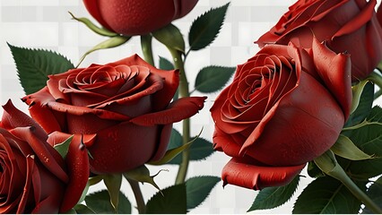 bouquet of red roses,  isolated cutout object on white background.