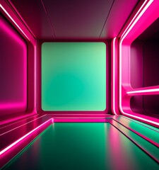 room with neon lights and green wall