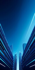 Poster - city with skyscrapers and blue lights