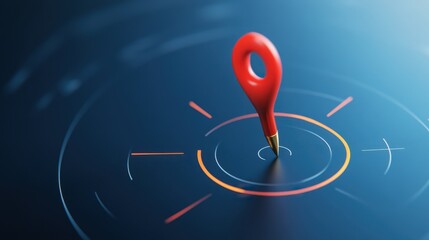 Poster - Abstract image of a red location pin on a dark digital surface, representing targeted focus and technology concepts.