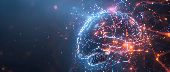 Poster - Illustration of a digital brain with interconnected neural networks, highlighting advanced AI, machine learning, and cognitive technology.