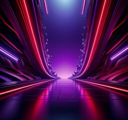 Poster - tunnel with neon lights and dark background