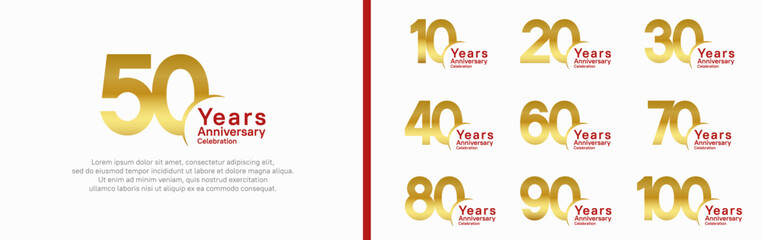 Wall Mural - anniversary logotype set. vector design gold and red color can be use for special moment