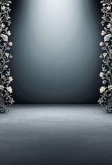Poster - black and white floral background with spotlight