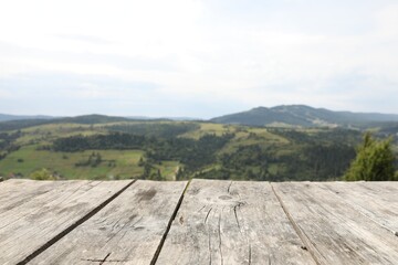 Sticker - Empty wooden surface in mountains. Space for text