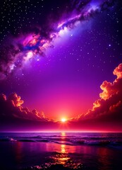 Leinwandbilder - purple sky with stars and clouds