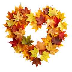Wall Mural - Heart-Shaped Autumn Leaves Arrangement, Isolated on White Transparent Background, PNG Element