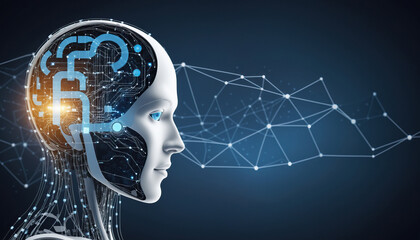 Poster - artificial intelligence digital brain circuit technology concept with neural network connections on dark background copy space