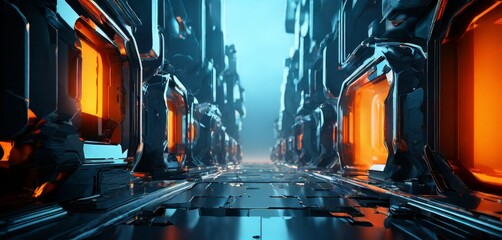 Poster - futuristic city with looking street