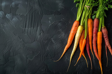 Wall Mural - bunch of fresh organic rainbow carrots, top view