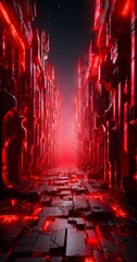 Poster - futuristic city with red lights and light