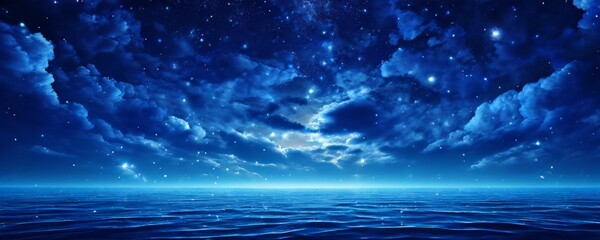 Poster - beautiful night sky with stars and clouds over the ocean