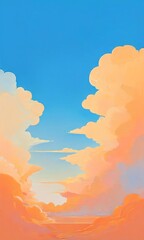 Poster - painting sunset with clouds in the sky
