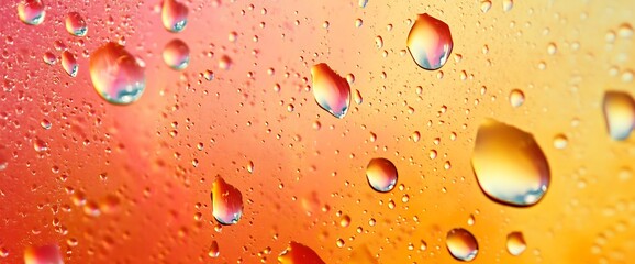 Wall Mural - Close-up of water droplets on an orange and yellow surface.