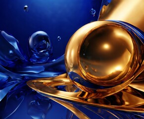 Poster - blue and gold abstract background