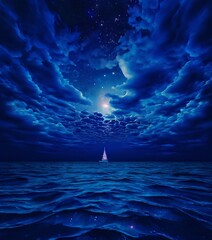 Aufkleber - sail floating in the ocean under starry sky