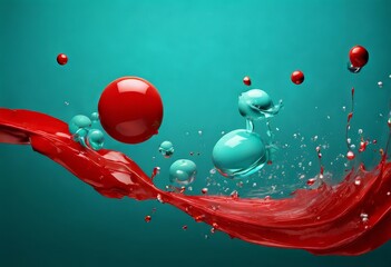 Poster - red liquid splashing into blue background