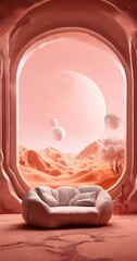 Poster - couch in desert with view the moon