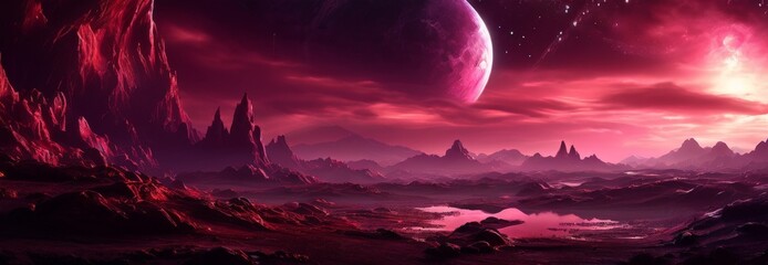 Poster - red planet with purple sky and moon