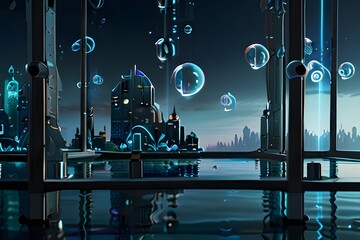 bubbles in a futuristic in a underwater city