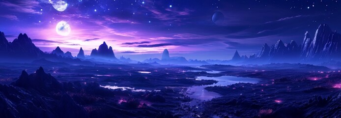 Aufkleber - purple sky with river and mountains in the background