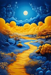 Poster - painting river in the night