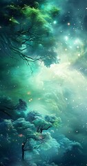 Poster - painting forest with trees and stars