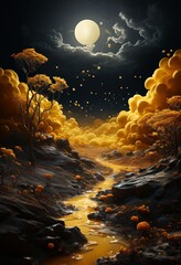 Poster - painting river in the middle forest