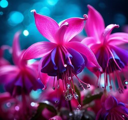 Aufkleber - bunch pink flowers with water droplets