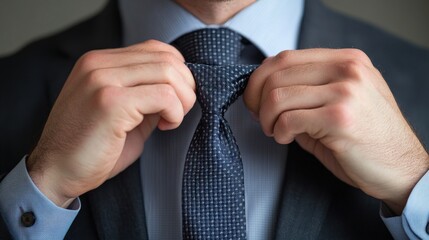 A person demonstrating how to tie a necktie step by step.