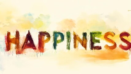 Poster - Joyful Watercolor Illustration Featuring the Word Happiness Generative AI