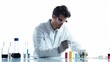 © tanongsak - A full-body shot of a scientist working in a lab, isolated on a white background,