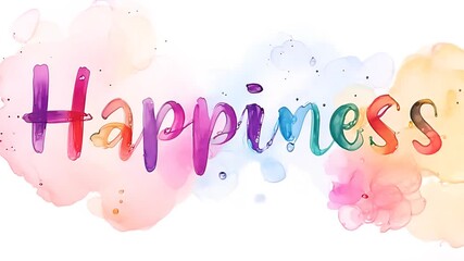 Poster - Colorful Watercolor Typography Showcasing the Word Happiness Generative AI