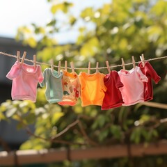 AI generator image of clothes line,Child clothes on laundry line