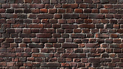 Wall Mural - Close-up of a weathered brick wall with red bricks and grey mortar.