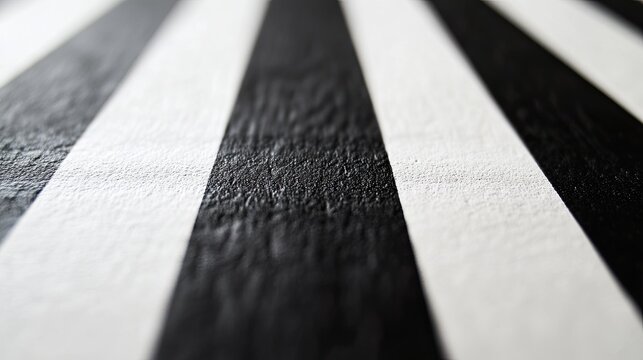 A close-up of a narrow black and white striped strip, creating a minimalist and abstract composition.