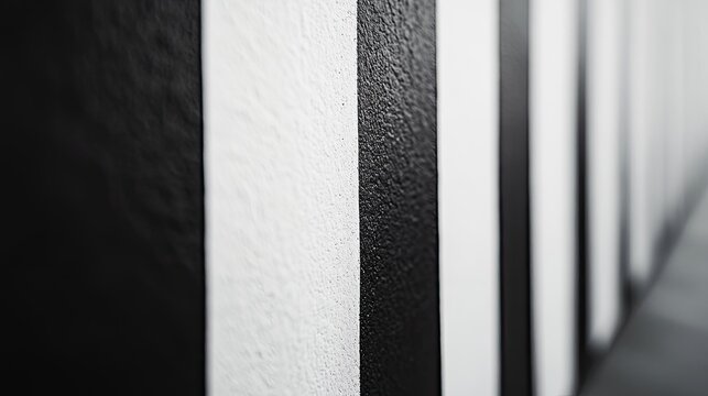 A close-up of a narrow black and white striped strip, creating a minimalist and abstract composition.