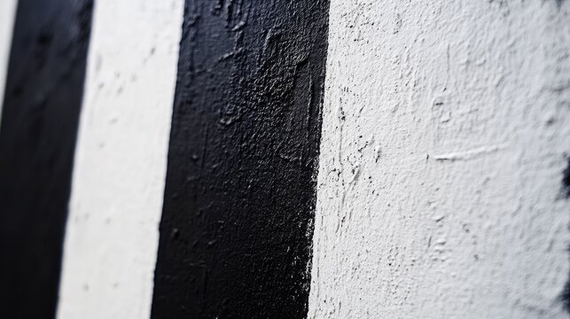 A close-up of a narrow black and white striped strip, creating a minimalist and abstract composition.