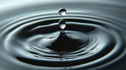 Poster - A close-up of a water droplet falling into a smooth body of water, capturing the instant it touches down and the ripples it creates.