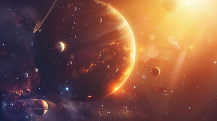 Wall Mural - majestic solar system panorama with planets and sun in vibrant colors